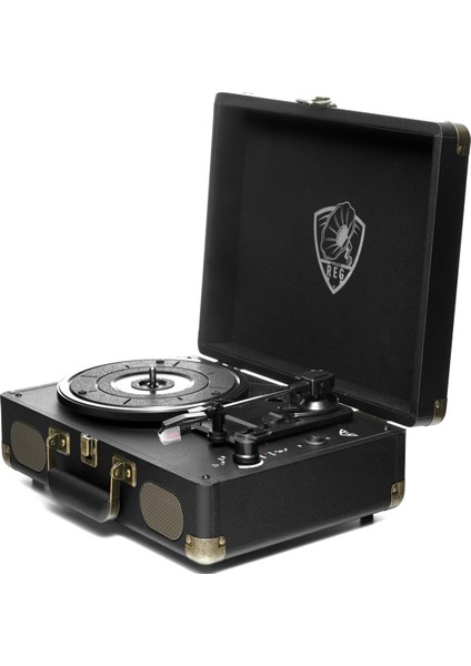 Vintage 102B Plus Plak Çalar - Siyah - (Şarjlı, Bluetooth, Dahili Hoparlör ve Metal Iğneli)