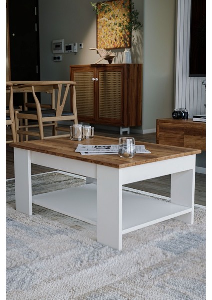 Ceviz - Beyaz Sole Orta Sehpa 60X90X45 Alt Büyük Raflı fırsatları