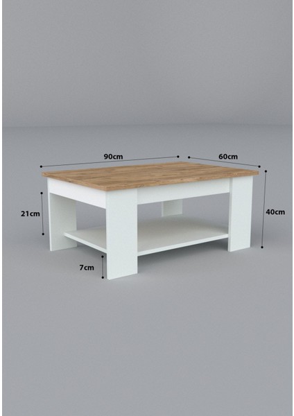 Ceviz - Beyaz Sole Orta Sehpa 60X90X45 Alt Büyük Raflı indirimleri