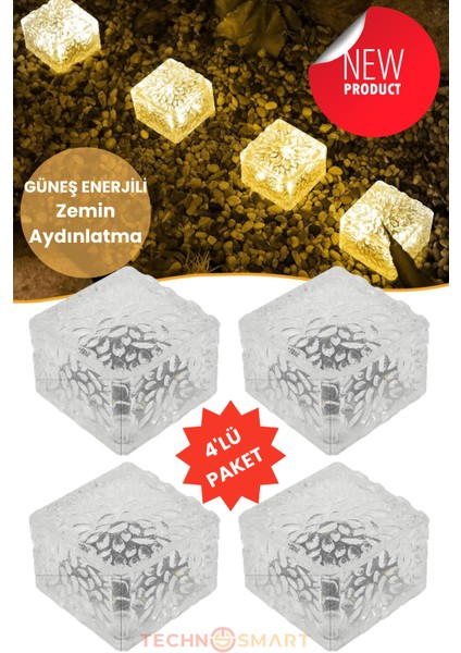 4ADET Solar Premium Kalite Cam Dekoratif Zemin Bahçe Aydınlatma Güneş Enerjili