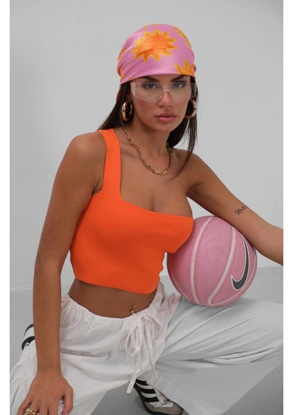 Tek Omuz Crop Bluz