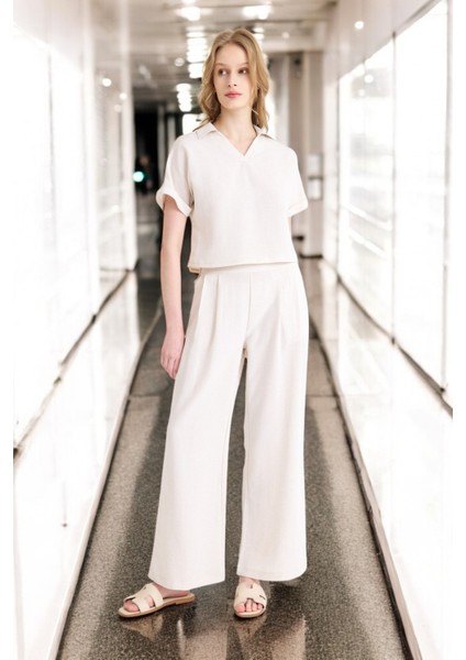 Yazlık V Yaka Şık Keten Takım