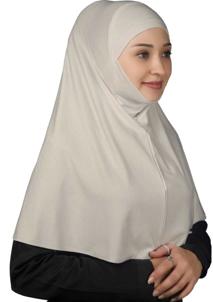 Hazır Türban Peçeli Pratik Eşarp Tesettür Nikaplı Hijab - Namaz Örtüsü Sufle (Xl) - Koyu Krem