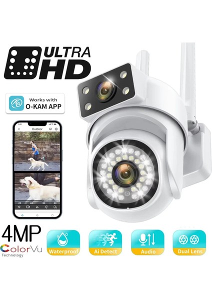 O-Kam Pro App WSP-345 4mp Çift Kamera Ptz Kablosuz Wifi Ip Sesli Kamera