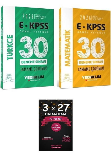 Yediiklim 2026 Ekpss Türkçe + Matematik 60 Deneme 2 Li Set+Anlakazan Paragraf