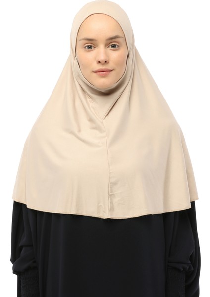 Hazır Türban Peçeli Pratik Eşarp Tesettür Nikaplı Hijab - Namaz Örtüsü Sufle (Xl) -Kum Beji