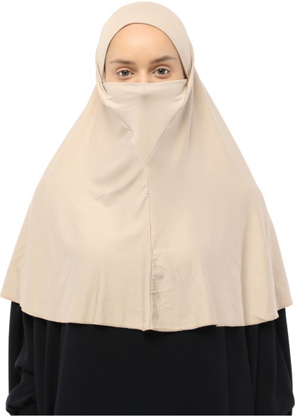 Hazır Türban Peçeli Pratik Eşarp Tesettür Nikaplı Hijab - Namaz Örtüsü Sufle (Xl) -Kum Beji fiyatları