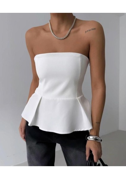 Pileli Straplez Bluz