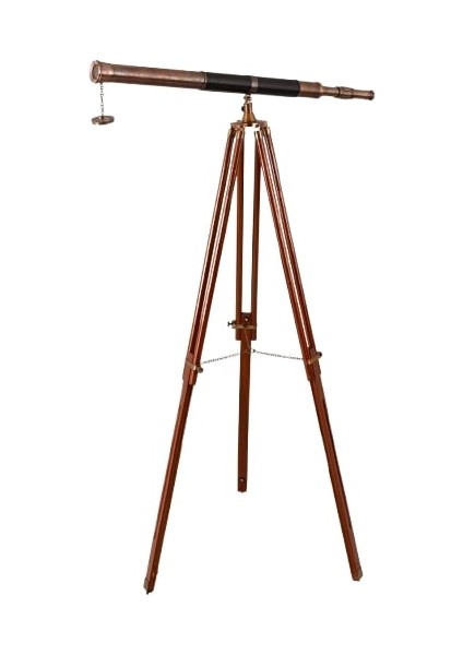Ağaç Tripod Ayaklı Eskitme Pirinç Teleskop 160CM