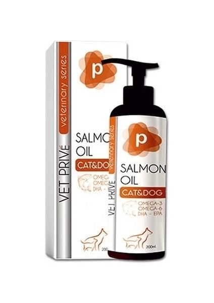 Vet Prive Veterinary Salmon Oil Kedi ve Köpekler Için Omega 3 ve Omega 6 Sıvı Desteği 200 ml