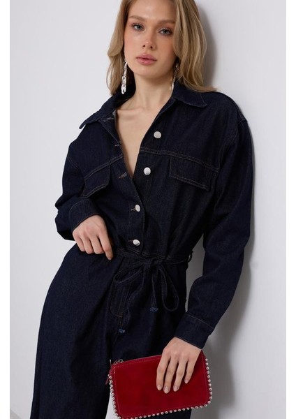 Düğme Detaylı Denim Tulum