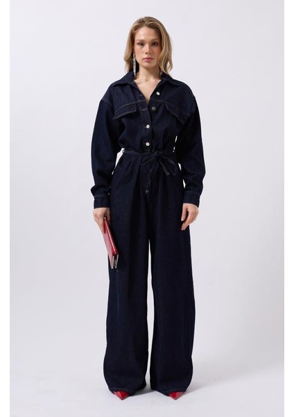 Düğme Detaylı Denim Tulum fiyatları