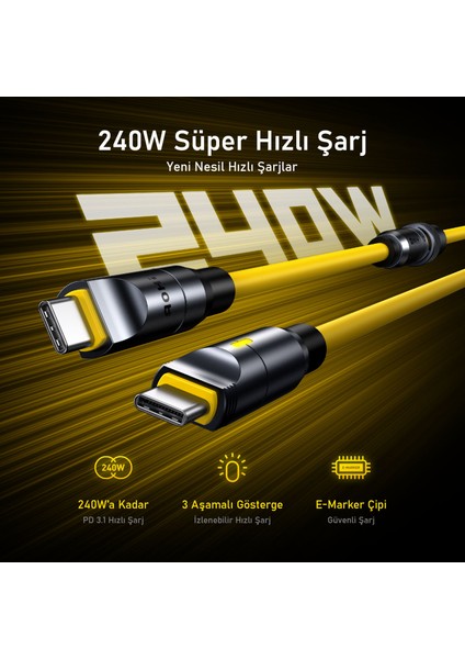 The Future Creative Power 8-In-1 240W Pd 3.1 Süper Hızlı Şarj/data Kablo Seti, Type-C To Type-C, 2,6m Modüler Uzayabilen, 40GBP