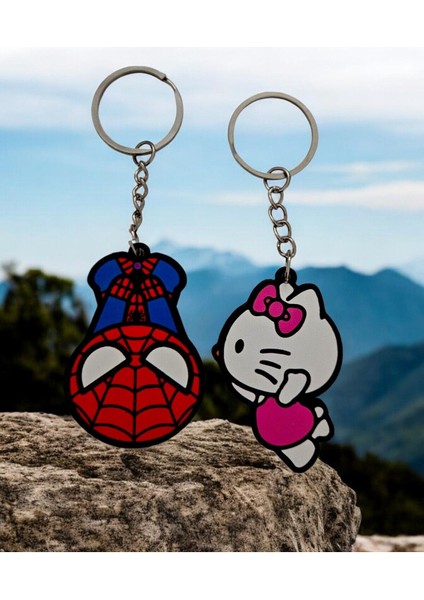 Hello Kitty Spiderman Kiss Çift Anahtarlık 2 Adet