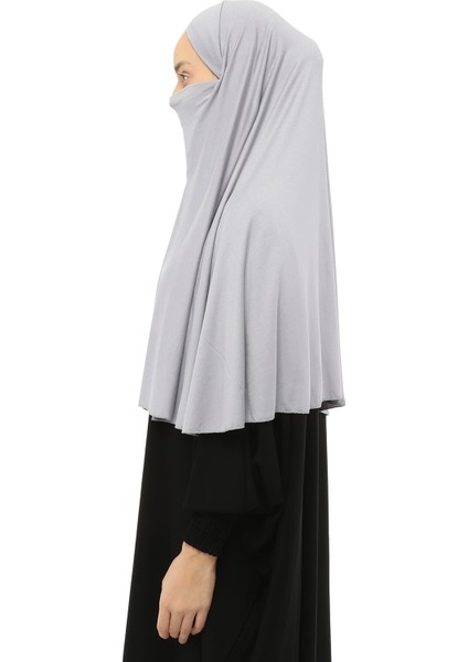 Al-Tobeh Hazır Türban Peçeli Pratik Eşarp Tesettür Nikaplı Hijab - Namaz Örtüsü Sufle (Xl) - Gri