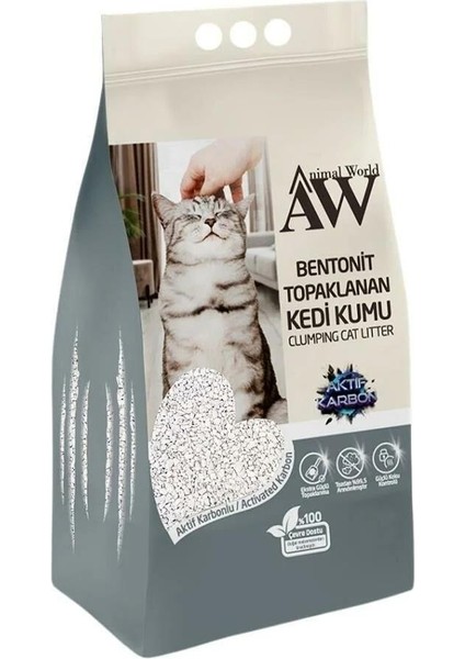 Animal World Aktif Karbonlu Bentonit Topaklanan Kedi Kumu 10 Lt