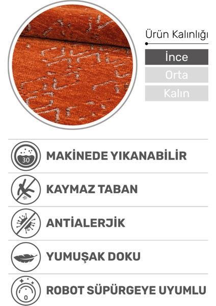 Akasya Kiremit Rengi Baklava Desenli Halı – Yumuşak, Kaymaz, Yıkanabilir ve Şık Tasarım - 80 x 120 cm