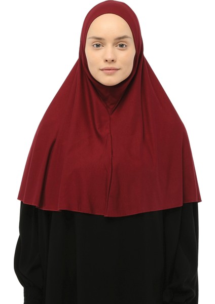 Hazır Türban Peçeli Pratik Eşarp Tesettür Nikaplı Hijab - Namaz Örtüsü Sufle (Xl) - Bordo