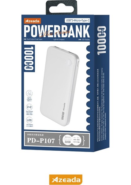 Azeada PD-P107 5V-2A 10000MAH Power Bank - Beyaz
