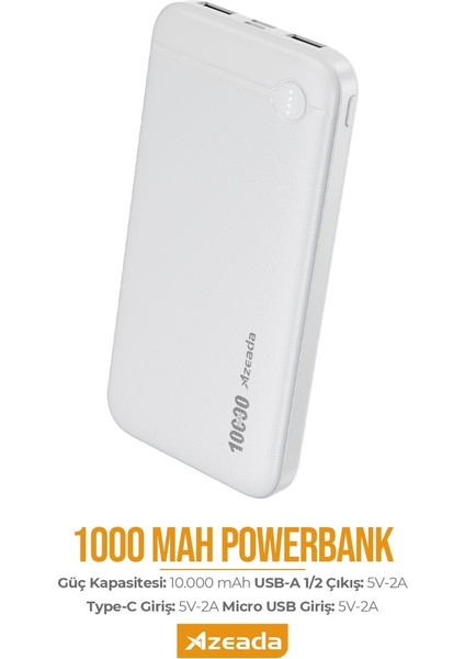 Azeada PD-P107 5V-2A 10000MAH Power Bank - Beyaz