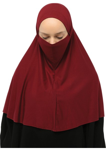 Hazır Türban Peçeli Pratik Eşarp Tesettür Nikaplı Hijab - Namaz Örtüsü Sufle (Xl) - Bordo