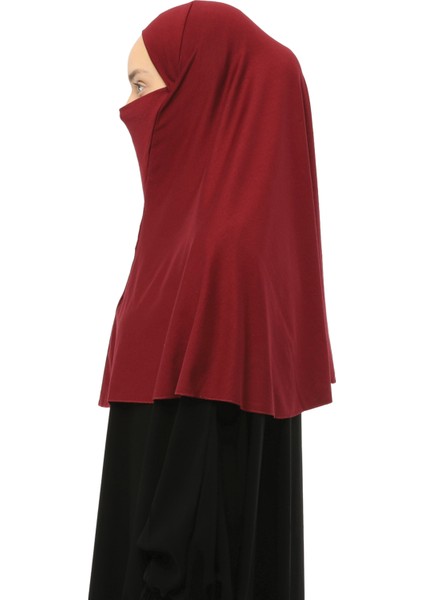 Hazır Türban Peçeli Pratik Eşarp Tesettür Nikaplı Hijab - Namaz Örtüsü Sufle (Xl) - Bordo