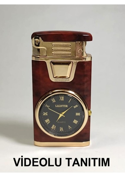 2 Noktadan Yanan Maun Saatli Çakmak %100 Metal Saat Normal Stilde Yanan ve Pürmüz Gibi Yanan Çakmak