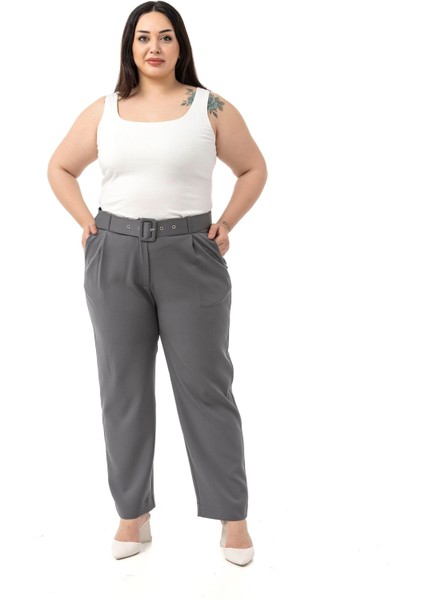 Büyük Beden Önü Pileli Cepli Kemerli Antrasit Pantolon fiyatları