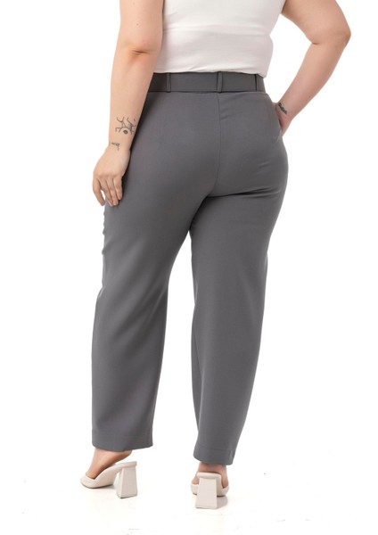 Büyük Beden Önü Pileli Cepli Kemerli Antrasit Pantolon modelleri