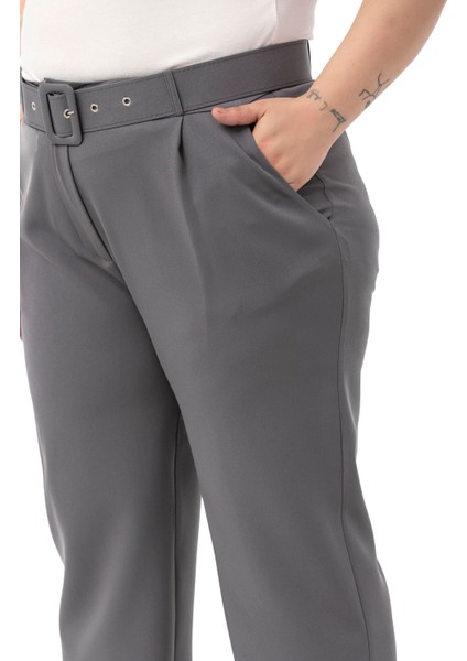 Büyük Beden Önü Pileli Cepli Kemerli Antrasit Pantolon indirimleri