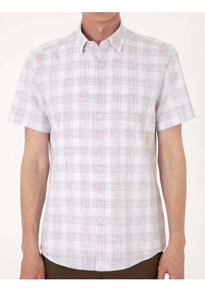 Erkek Kahverengi Regular Fit Kısa Kollu Ekose Gömlek 50304523-VR197