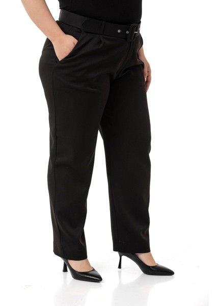 Büyük Beden Önü Pileli Cepli Kemerli Siyah Pantolon fırsatları