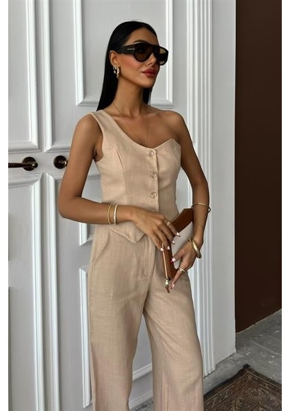 Tek Omuz Büstiyer Plazzo Pantolon Viscon Takım modelleri