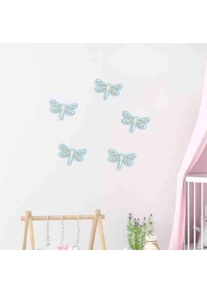 Ahşap Yusufçuk Duvar Süsü 5’li Set – Çocuk Odası Dekoru | 5 Renk Seçeneği, Bebek Odası Dekorasyon