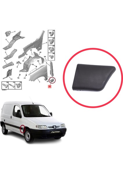 BSP1202-2 Peugeot Partner M49 1996-2002 Makyajsız Kasa 8544.F2 Için Ön Sağ Çamurluk Çıtası fiyatları