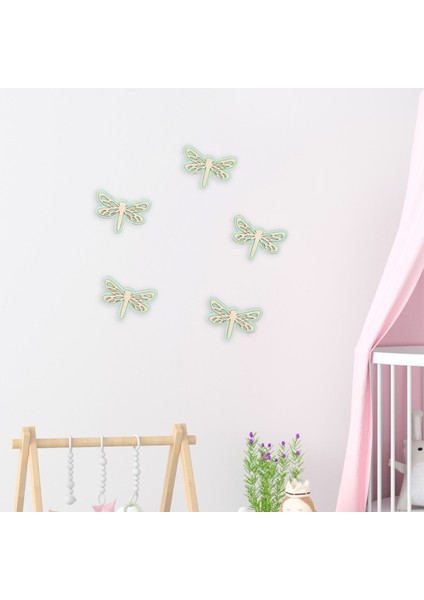 Ahşap Yusufçuk Duvar Süsü 5’li Set – Çocuk Odası Dekoru | 5 Renk Seçeneği, Bebek Odası Dekorasyon
