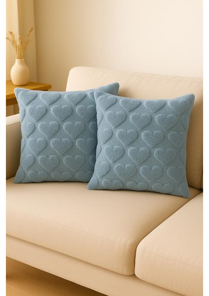 2'li Peluş Kalp Desenli Kırlent Kılıfı 45X45 cm | Fermuarlı Dekoratif Yastık Kılıfı fiyatları