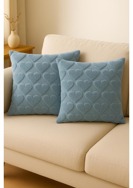 2'li Peluş Kalp Desenli Kırlent Kılıfı 45X45 cm | Fermuarlı Dekoratif Yastık Kılıfı modelleri