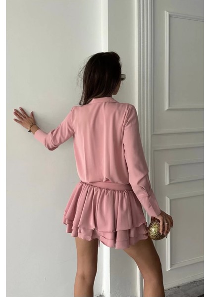 Kadın Pudra Gömlek Elbise