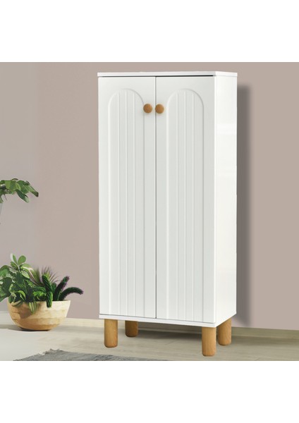 Lidya 2 Kapaklı Raflı Ayakkabılık – Beyaz Renkli Modern Çizgili Model | 60x34x135 Cm fiyatları