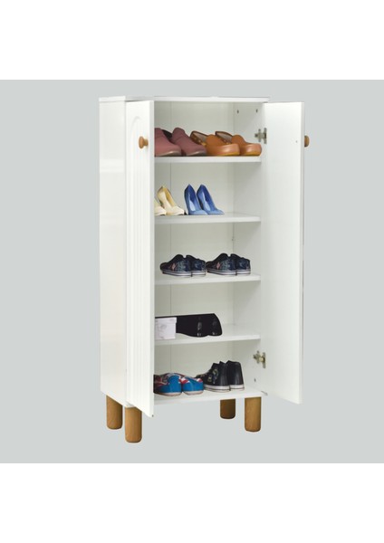 Lidya 2 Kapaklı Raflı Ayakkabılık – Beyaz Renkli Modern Çizgili Model | 60x34x135 Cm modelleri