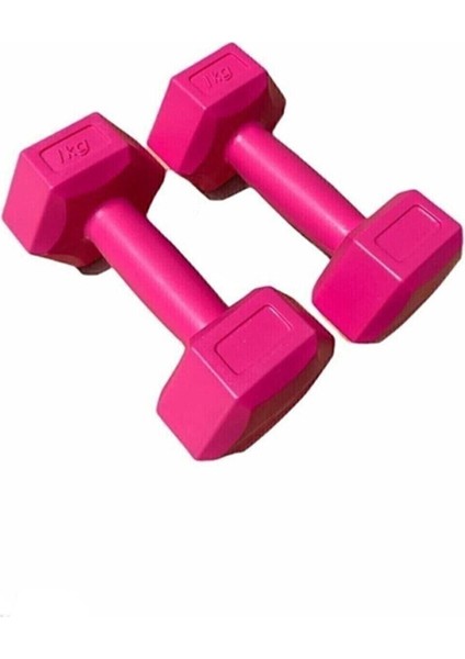 2 Adet Pembe 1 kg Demir Tozlu Köşeli Toplam 2 kg Dambıl Seti