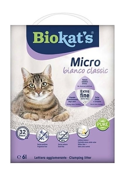 Biokats Micro Bianco Classic Kokusuz Topaklanan Doğal Kedi Kumu 6 Lt