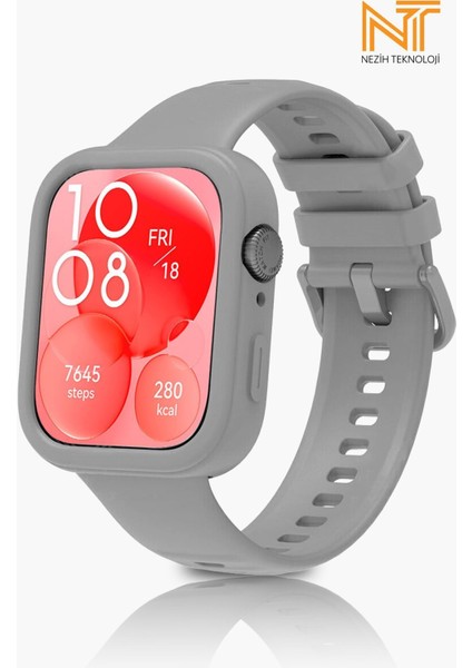 Huawei Watch Fit 3 Uyumlu Yumuşak Renkli Silikon Kasa Koruyucu Jel Silikon Kordon (Set)