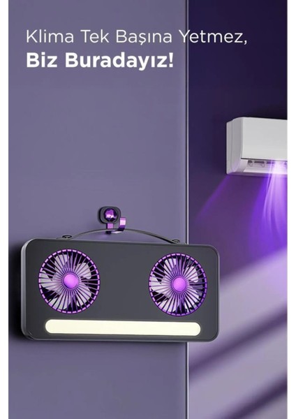 LED Işıklı Çift Fanlı Mini Masaüstü Vantilatör 1200MAH Şarjlı Taşınabilir Fan fiyatları