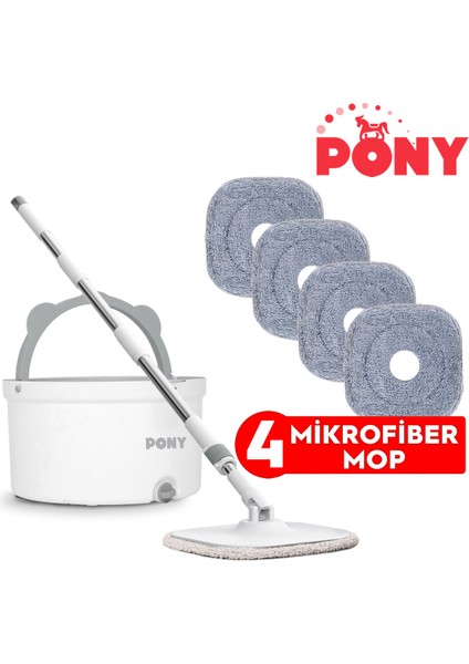 Beyaz 4 Adet Mikrofiber Mop Temiz & Kirli Suyu Ayırma Özelliği Otomatik Temizlik Seti Paspas