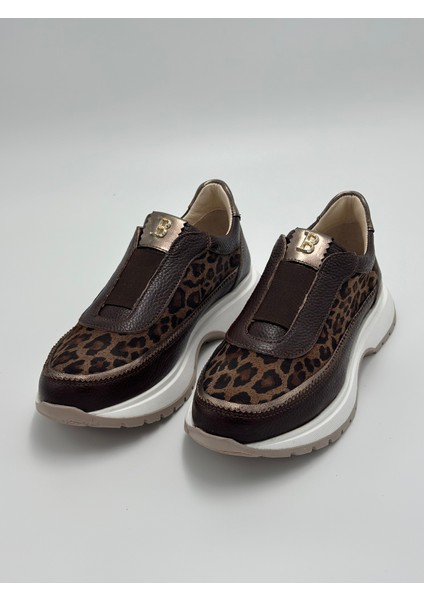 Kadın Kahve Hakiki Deri Leopar Sneaker fiyatları
