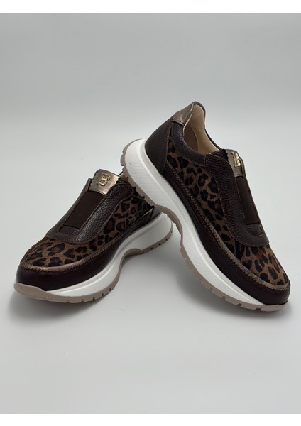 Kadın Kahve Hakiki Deri Leopar Sneaker modelleri