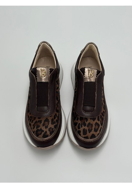 Kadın Kahve Hakiki Deri Leopar Sneaker fırsatları