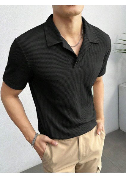 Unisex Erkek-Kadın Fitilli Polo Yaka Triko T-Shirt